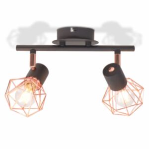 U24 griestu lampa ar 2 prožektoriem E14, melna un vara