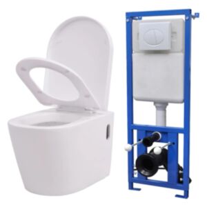 Balta tualetes pods ar slēptu skalošanas kasti, kas piestiprināta pie U24i sienas