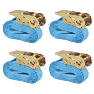 U24 spriegošanas siksnas ar spriegotājiem 4 gab 0,8 tonnas 6 mx 25 mm, zilas