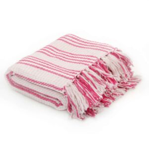 Pood24 puuvillane pleed, triibuline, 125 x 150 cm, roosa ja valge