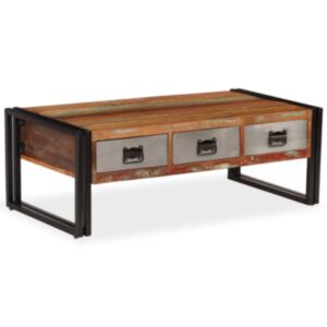 U24 kafijas galdiņš ar 3 atvilktnēm no restaurēta koka 100 x 50 x 35 cm