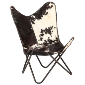 U24 tauriņu krēsls, melns un balts, īsta kazas āda