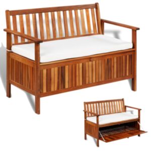 U24 скамейка для хранения сада, древесина акации, 120 x 63 x 84 см