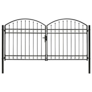 U24 divpusējie dārza vārti ar izliektu augšdaļu, tērauds, 300 x 150 cm, melni