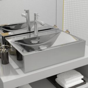 U24 Мойка с переливным отверстием 60 x 46 x 16 см, керамика, серебро