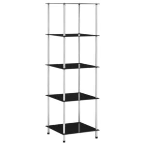 U24 5 stāvu plaukts, melns 40 x 40 x 130 cm, rūdīts stikls