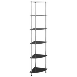 U24 6 stāvu plaukts, melns 30x30x160 cm, rūdīts stikls