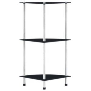 U24 3 stāvu plaukts, melns 30x30x67 cm, rūdīts stikls
