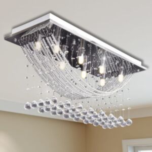 Kvadrātveida griestu lampa ar spilgtiem kristāliem 8 x G9 spuldzes