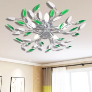Zaļa un balta griestu lampa ar akrila loksnēm piecām E14 spuldzēm
