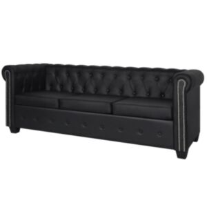 U24 трехместный диван Chesterfield, экокожа, черный