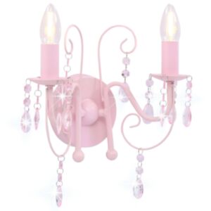 U24 lampa ar pērlītēm rozā apaļas 2 x E14 spuldzes