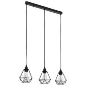 U24 griestu lampa, dimanta dizains, melna, 3 x E27 spuldzes