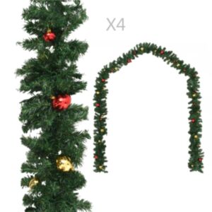 U24 Ziemassvētku vecīši 4 gab., Ar Ziemassvētku bumbiņām, zaļa, 270 cm, PVC