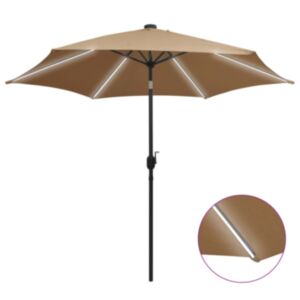 Pood24 päikesevari LED-tuledega, alumiiniumpost, 300 cm, pruunikashall