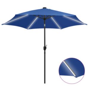 Pood24 päikesevari LED-tuledega, alumiiniumpost, 300 cm, erksinine