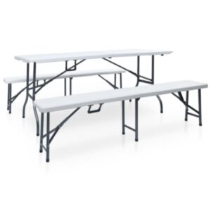 Pood24 kokkupandav aialaud 2 pingiga 180 cm, teras ja HDPE, valge