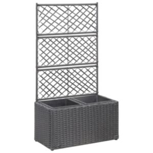 U24 augu kastīte ar režģi ar 2 podiem, 58 x 30 x 107 cm, pulēts rotangpalma, melna
