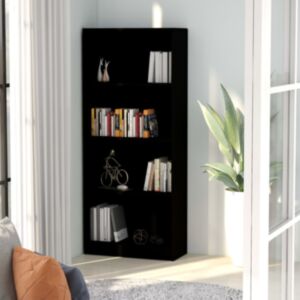 U24 četrstāvu grāmatu plaukts melns 60x24x142 cm skaidu plātne