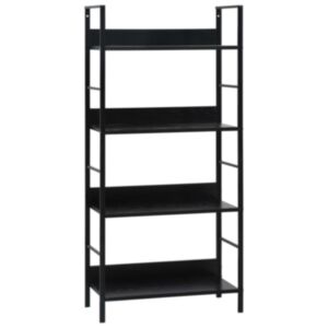 U24 četrstāvu grāmatu plaukts melns 60x27,6x124,5cm, skaidu plātne