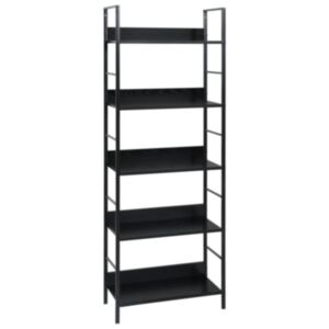U24 5 stāvu grāmatu plaukts melns 60x27,6x158,5cm, skaidu plātne