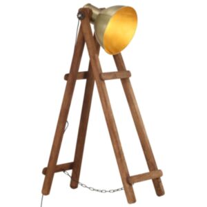 Pood24 põrandalamp, messing, E27, mangopuit