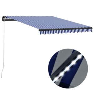 Pood24 käsitsi sissetõmmatav varikatus, LED, 300x250, sinine ja valge