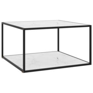 Чайный стол U24, черный, белый с мраморным стеклом, 90 x 90 x 50 см