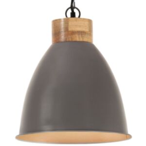 U24 industriālā griestu lampa, pelēka, dzelzs un masīvkoka, 35 cm, E27