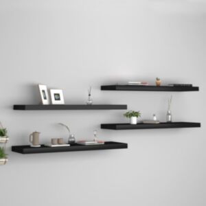 U24 sienas plaukti, 4 gab., Melni, 90 x 23,5 x 3,8 cm MDF