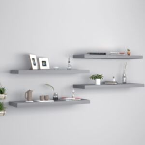 U24 sienas plaukti, 4 gab., Pelēki, 80 x 23,5 x 3,8 cm MDF