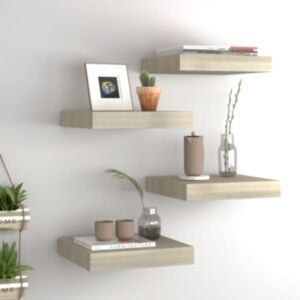 U24 sienas plaukti, 4 gabali, ozolkoka krāsa, 23 x 23,5 x 3,8 cm MDF
