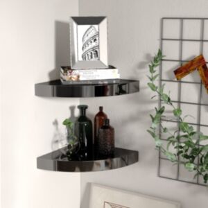 U24 угловые полки, 2 шт., Глянцевый черный, МДФ 25 x 25 x 3,8 см