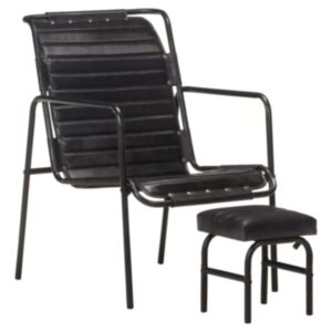U24 relaksējošs atzveltnes krēsls ar kāju krēslu, melns, āda
