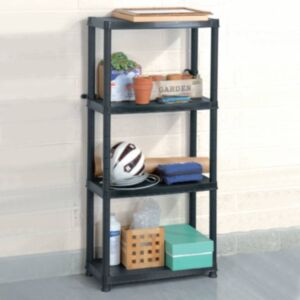 U24 uzglabāšanas plaukts 4 stāvu, melns, 61 x 30,5 x 130 cm, plastmasa