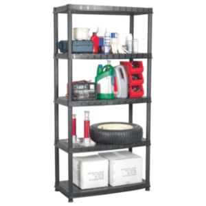 U24 uzglabāšanas plaukts 5 stāvu, melns, 91,5 x 45,7 x 185 cm, plastmasa