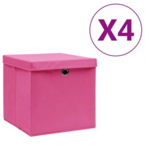 Pood24 hoiukastid kaanega 4 tk, 28 x 28 x 28 cm, roosa