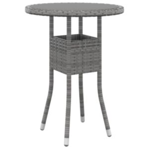 Садовый стол U24, Ø60x75 см, закаленное стекло и полиротанг, серый
