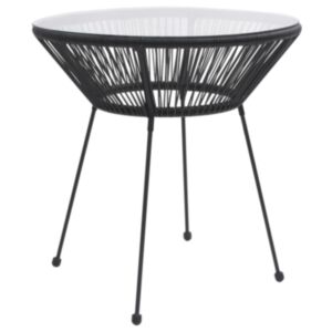 Pood24 aia söögilaud, must, Ø70x74 cm, klaas ja rotang