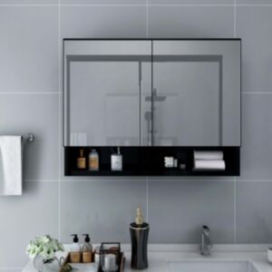 U24 Зеркальный шкафчик для ванной со светодиодами, черный, 80 x 15 x 60 см, МДФ