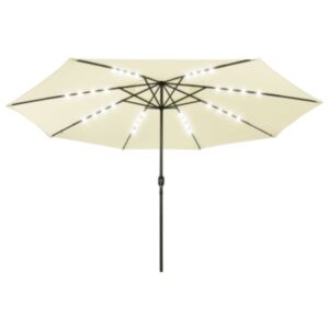 Pood24 päikesevari LED-tulede ja metallpostiga, 400 cm, liivakarva