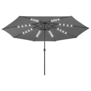 Pood24 päikesevari LED-tulede ja metallpostiga, 400 cm, antratsiithall