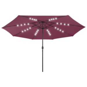 Pood24 päikesevari LED-tulede ja metallpostiga, 400 cm, bordoopunane