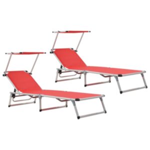 312459 Pood24 Folding Sun Loungers with Roof 2 pcs Aluminium&Textilene Red