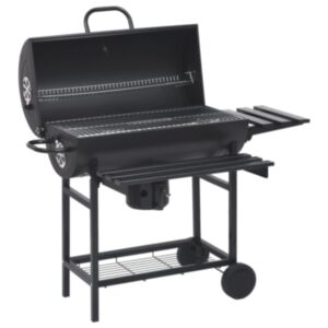 Pood24 tünnigrill rataste ja riiulitega, must, teras, 115 x 38 x 95 cm