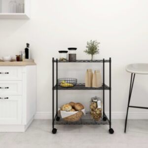 U24 3 stāvu plaukts plauktiem ar riteņiem 60 x 35 x 81 cm melns 150 kg