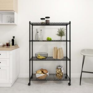 U24 4 stāvu noliktavas plaukts ar riteņiem 90 x 35 x 142 cm melns 200 kg