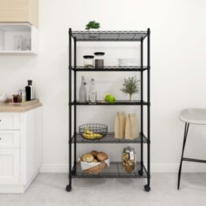 U24 5 stāvu noliktavas plaukts ar riteņiem 75 x 35 x 155 cm melns 250 kg
