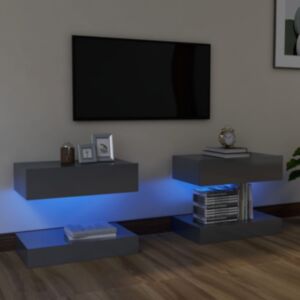 U24 televizora statīvs ar LED gaismām, 2 gab., Spīdīgs, pelēks, 60 x 35 cm
