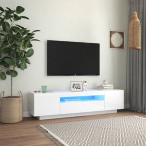 U24 TV statīvs ar LED gaismām, spīdīgs, balts, 160 x 35 x 40 cm